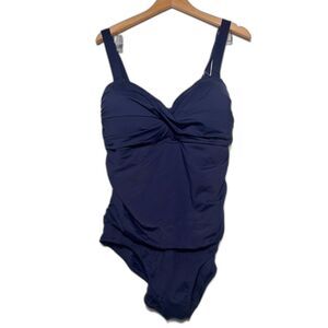 Anne Cole Swimsuit One Piece Navy Blue Size 20W NWT Shaping Modest Shirred
